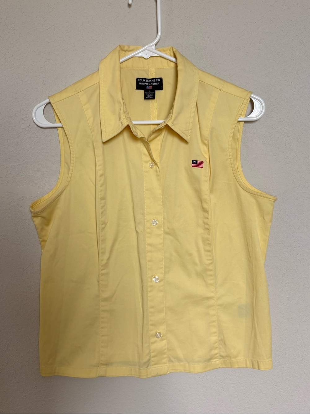 Polo Ralph Lauren yellow cotton Sleeveless Collared Button-Up Top size L